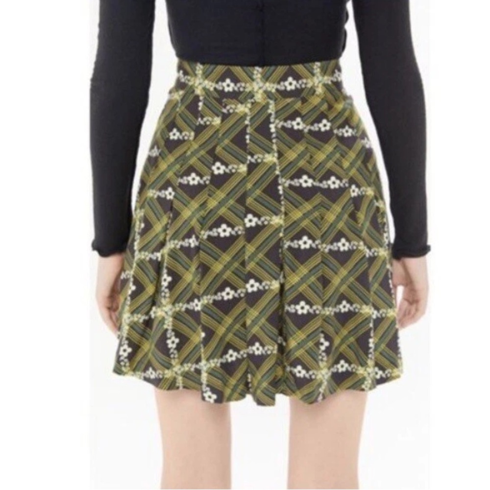 Urban Outfitters Plaid Floral Emerson Print Pleated Wrap Mini Skirt Size Large - Picture 1 of 11